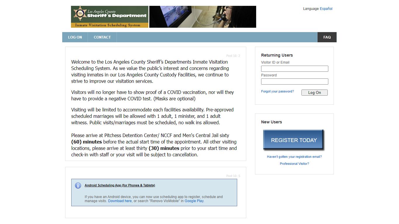 GTL Visitor Web 8.0 - Los Angeles County Sheriff's Department